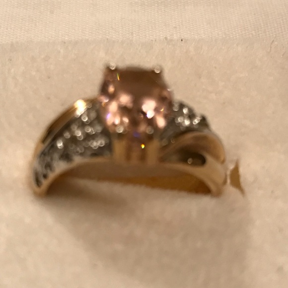 Gold with Pink Topaz center stone with silver beading on both sides - Picture 2 of 6